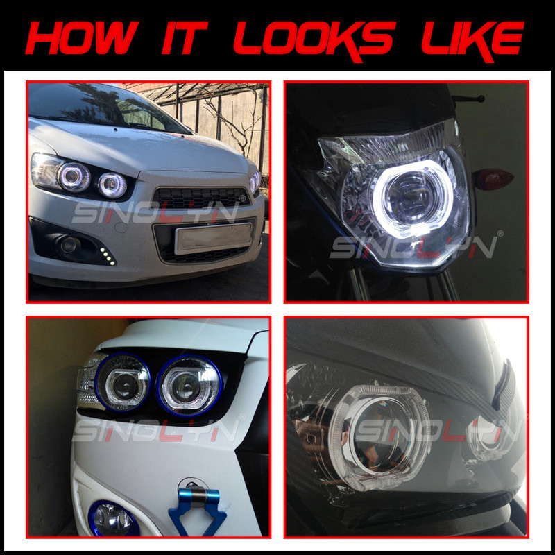 Sinolyn LED Angel Eyes Bi Xenon Proiector Faruri Lentile Semnal de întoarcere DRL Lumini de rulare pentru faruri H7 H4 Accesorii auto DIY