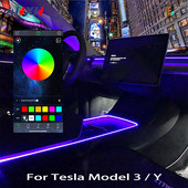 Viduskonsoles paneļa neona gaismas caurules Tesla Model 3 Model Y 2021 2022 RGB iekšpuses LED sloksnes gaismas ar lietotņu kontrolieri