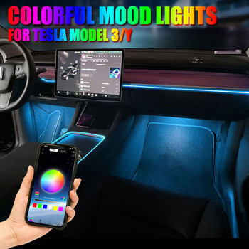 Κεντρική κονσόλα ταμπλό Neon Light Tubes για Tesla Model 3 Model Y 2021 2022 RGB Εσωτερικά φώτα LED ταινίας με ελεγκτή εφαρμογής