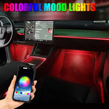 Κεντρική κονσόλα ταμπλό Neon Light Tubes για Tesla Model 3 Model Y 2021 2022 RGB Εσωτερικά φώτα LED ταινίας με ελεγκτή εφαρμογής