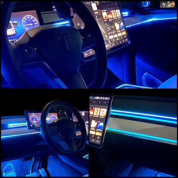 Табло на централната конзола Неонови светлинни тръби за Tesla Model 3 Model Y 2021 2022 RGB Интериорни LED ленти с контролер за приложения