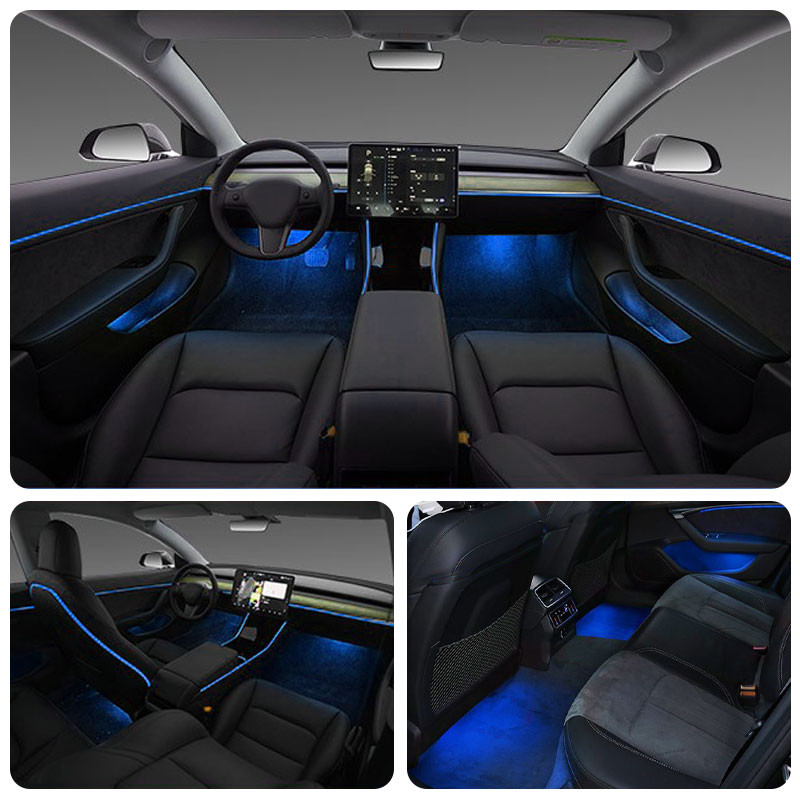 Viduskonsoles paneļa neona gaismas caurules Tesla Model 3 Model Y 2021 2022 RGB iekšpuses LED sloksnes gaismas ar lietotņu kontrolieri