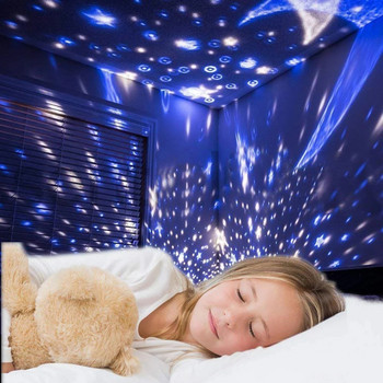 Звезден LED проектор Звездно небе Лампа Въртяща се сладка стая Декор Kawaii USB захранвана с батерии Нощна лампа за деца Спалня за бебе момиче