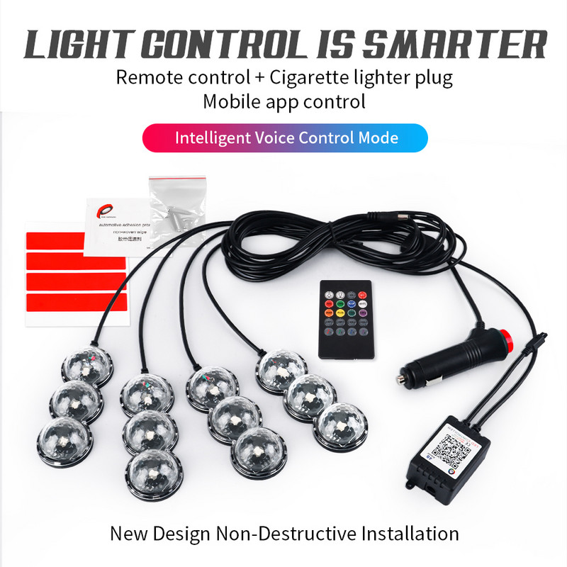 Lumină ambientală LED cu țigară Lampă de picior pentru mașină Decorare interioară Bandă de atmosferă RGB Neon Aplicație în mod multiplu/Comandă de la distanță
