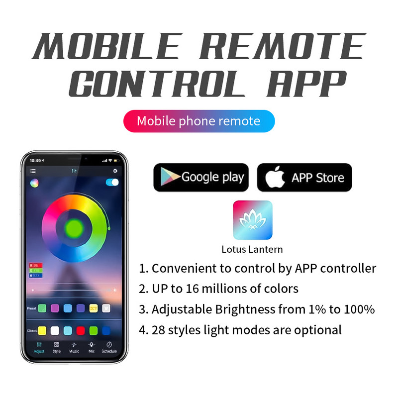 Lumină ambientală LED cu țigară Lampă de picior pentru mașină Decorare interioară Bandă de atmosferă RGB Neon Aplicație în mod multiplu/Comandă de la distanță