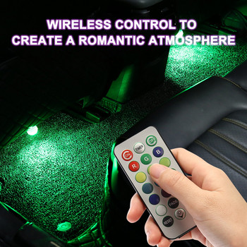 Безжично залепващо LED интериорно осветление на автомобила Дистанционно управление Декорация Автоматична лампа за крака на покрива с цветна батерия
