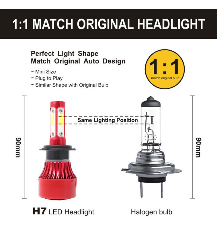 2tk H4 H7 Led esitule pirn külm valge 6000k kaugtulede pind COB kiip 8000Lm auto tuledele H11 H13 9005 9006 9007 udutuled