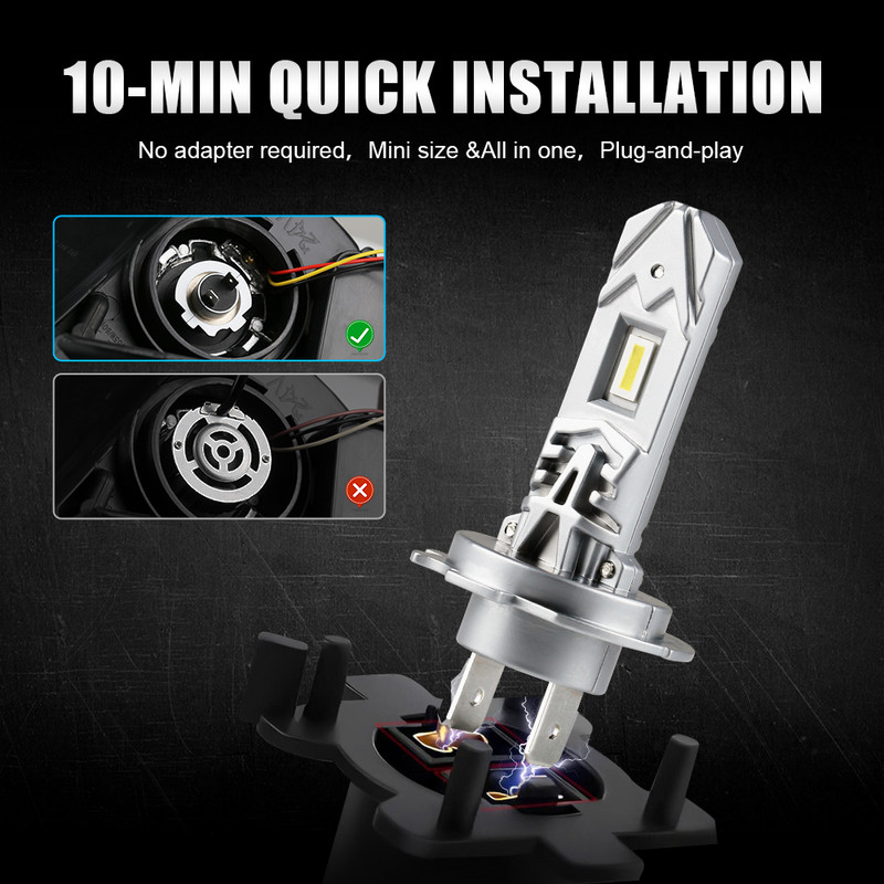 2vnt Mini H7 LED priekinis žibintas H7 priekinio žibinto lemputė be ventiliatoriaus priekinių žibintų lemputės rūko žibintas motociklas automobilių priekinis žibintas 12V 6000K baltas