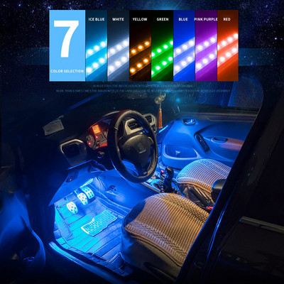 Led automašīnas pēdas lampa apkārtējā gaisma RGB USB lietotne Bezvadu tālvadības mūzikas pults Automobiļu salona dekoratīvie neona atmosfēras gaismas