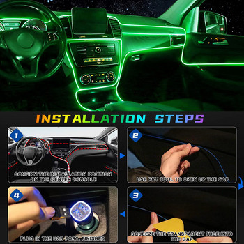 Автомобилен LED интериор EL неонова лента Околни светлини Коледни USB RGB цветни EL Wire Авто интериорна декорация Атмосферна лента за лампи