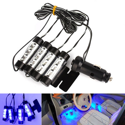 4 σε 1 LED Διακοσμητικό Φωτιστικό Περιβάλλοντος Ποδιού Αυτοκινήτου Μπλε Χρώμα Εσωτερικού Φωτισμού Αυτόματου Ατμόσφαιρας Οπίσθιος φωτισμός 12V Αξεσουάρ