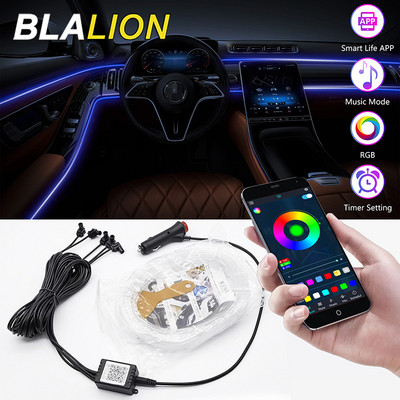 BLALION 6 IN 1 RGB auto salongi ümbritseva valguse 12 V APP muusika juhtimine auto optilised fiiberribad LED atmosfääri dekoratiivne neoonlamp