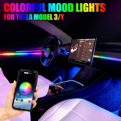 6/8IN1Symphony 64Color autó Környezeti világítás RGB vezető száloptikai atmoszféra akril belső dekorációs lámpa Tesla Model3/Y/S számára