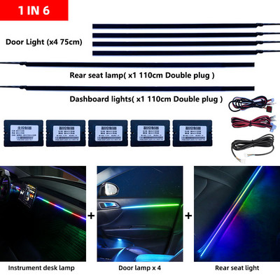 6/8IN1Symphony 64Χρώμα αυτοκινήτου Φώτα περιβάλλοντος RGB οδηγός οπτικών ινών ατμόσφαιρα ακρυλικό Εσωτερικό διακοσμητικό φωτιστικό για Tesla Model3/Y/S