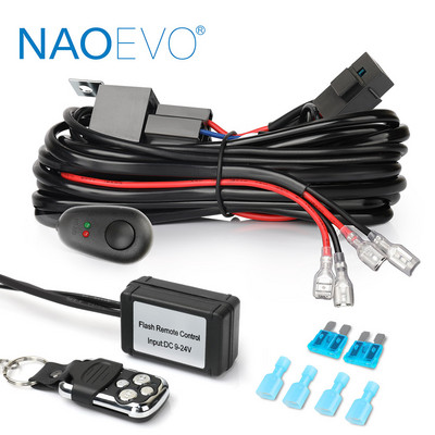 Комплект кабелни снопове NAOEVO за 2 лампи 1 светлинен предпазител Превключвател за включване и изключване 12v 40a реле 180 вата / 300w за 4-52 инча LED лента за работно осветление