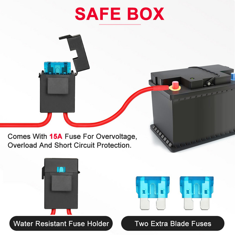 NAOEVO laidų rinkinys, skirtas 2 lemputėms, 1 šviesos saugiklio įjungimo-išjungimo jungiklis 12v 40a relė 180 vatų / 300 vatų 4–52 colių LED darbinei lemputei