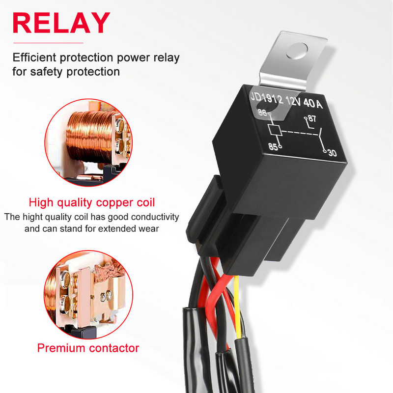 NAOEVO laidų rinkinys, skirtas 2 lemputėms, 1 šviesos saugiklio įjungimo-išjungimo jungiklis 12v 40a relė 180 vatų / 300 vatų 4–52 colių LED darbinei lemputei