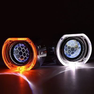 Κυψελοειδής φακός προβολέα 2,5 ιντσών με μπλε επίστρωση DRL LED Angel Eyes Shrouds Fit H1 H4 H7 Προβολέας αυτοκινήτου Μεταγενέστερη προσαρμογή αξεσουάρ στυλ