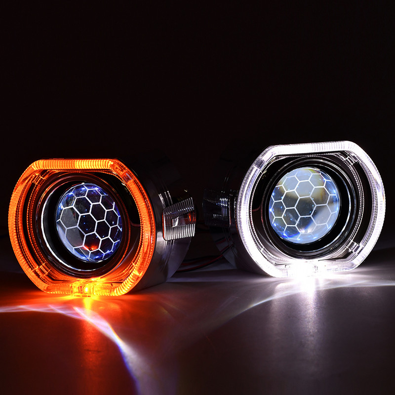 Κυψελοειδής φακός προβολέα 2,5 ιντσών με μπλε επίστρωση DRL LED Angel Eyes Shrouds Fit H1 H4 H7 Προβολέας αυτοκινήτου Μεταγενέστερη προσαρμογή αξεσουάρ στυλ