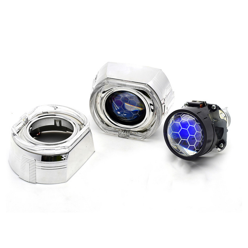 Κυψελοειδής φακός προβολέα 2,5 ιντσών με μπλε επίστρωση DRL LED Angel Eyes Shrouds Fit H1 H4 H7 Προβολέας αυτοκινήτου Μεταγενέστερη προσαρμογή αξεσουάρ στυλ