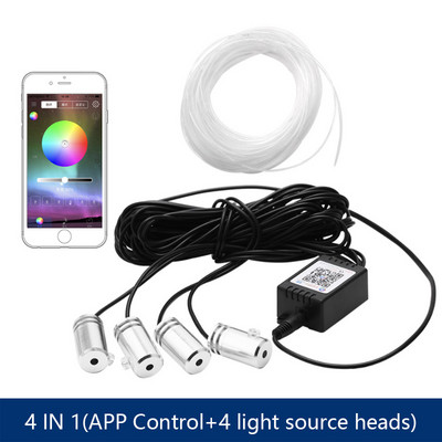 6 în 1 RGB LED atmosferă Kit de lumină ambientală pentru interiorul mașinii Benzi de fibră optică Lumină prin control aplicație Muzică DIY Bandă de fibră optică de 6M