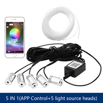 6 în 1 RGB LED atmosferă Kit de lumină ambientală pentru interiorul mașinii Benzi de fibră optică Lumină prin control aplicație Muzică DIY Bandă de fibră optică de 6M