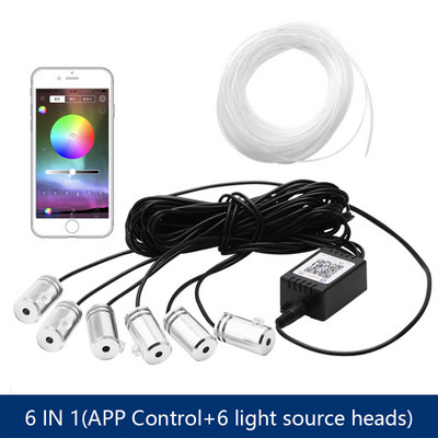 6 în 1 RGB LED atmosferă Kit de lumină ambientală pentru interiorul mașinii Benzi de fibră optică Lumină prin control aplicație Muzică DIY Bandă de fibră optică de 6M