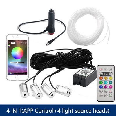 6 în 1 RGB LED atmosferă Kit de lumină ambientală pentru interiorul mașinii Benzi de fibră optică Lumină prin control aplicație Muzică DIY Bandă de fibră optică de 6M