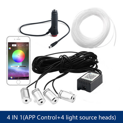 6 în 1 RGB LED atmosferă Kit de lumină ambientală pentru interiorul mașinii Benzi de fibră optică Lumină prin control aplicație Muzică DIY Bandă de fibră optică de 6M