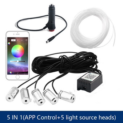6 în 1 RGB LED atmosferă Kit de lumină ambientală pentru interiorul mașinii Benzi de fibră optică Lumină prin control aplicație Muzică DIY Bandă de fibră optică de 6M