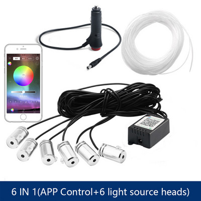 6 în 1 RGB LED atmosferă Kit de lumină ambientală pentru interiorul mașinii Benzi de fibră optică Lumină prin control aplicație Muzică DIY Bandă de fibră optică de 6M
