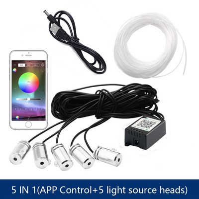 6 în 1 RGB LED atmosferă Kit de lumină ambientală pentru interiorul mașinii Benzi de fibră optică Lumină prin control aplicație Muzică DIY Bandă de fibră optică de 6M