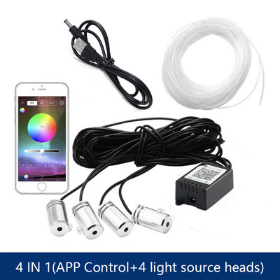6 în 1 RGB LED atmosferă Kit de lumină ambientală pentru interiorul mașinii Benzi de fibră optică Lumină prin control aplicație Muzică DIY Bandă de fibră optică de 6M
