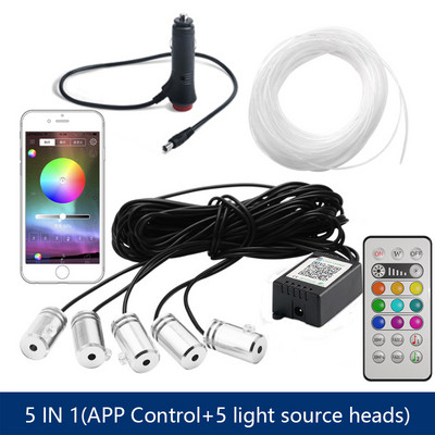 6 în 1 RGB LED atmosferă Kit de lumină ambientală pentru interiorul mașinii Benzi de fibră optică Lumină prin control aplicație Muzică DIY Bandă de fibră optică de 6M
