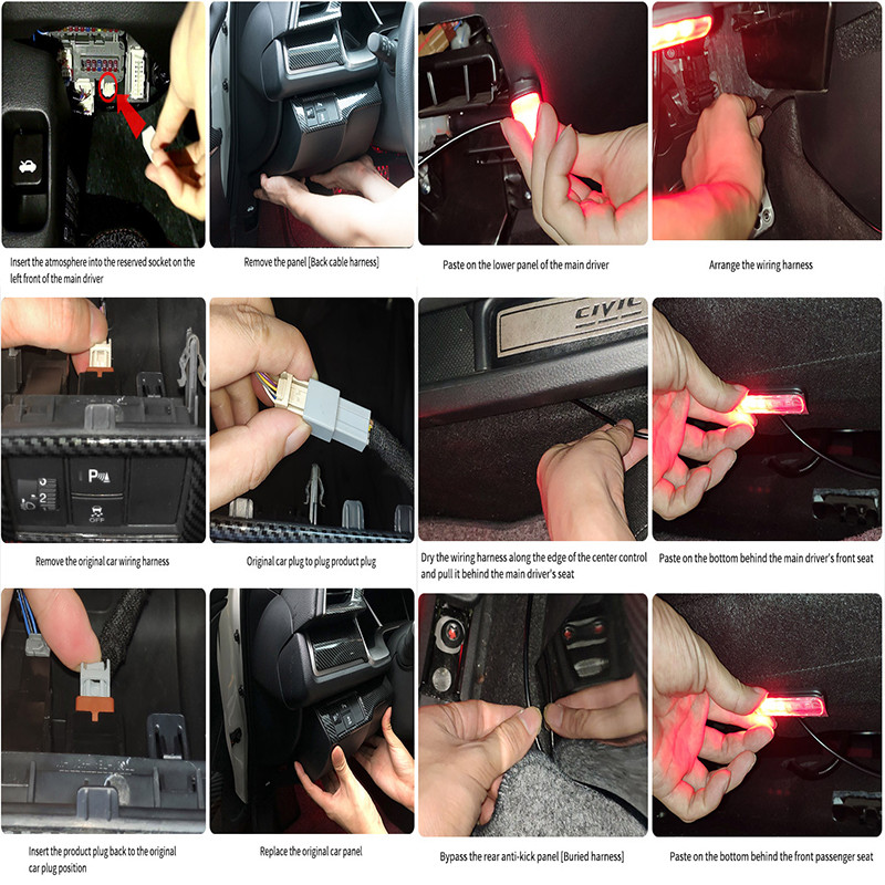 Pentru Honda Civic 10th 2016-2020 Auto Interior Lumină atmosferă Telecomandă Colorată Lampă pentru picioare Lampă de decorare Accesorii auto