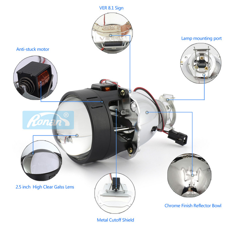 RONAN 2,5`` VER 8.1 Bi-Xenon Projector Lens H1 Auto esituli X5 BM Sport LED Square Angel Eyes DRL White Retrofit H4 H7 Car