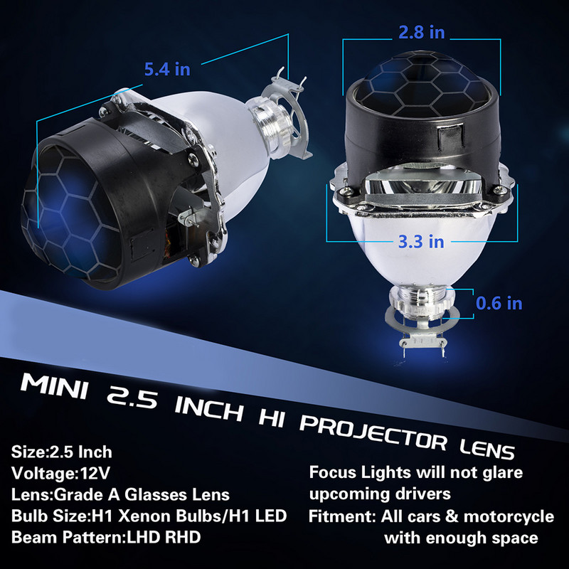Lentila de proiector Bixenon de 2,5 inci Universa, potrivită pentru H1 H4 H7, kit de asamblare a becurilor pentru faruri auto, transport gratuit, modificarea folosirii lămpii H1
