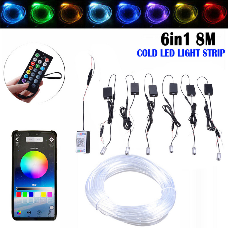 RGB Lumină ambientală interioară a mașinii Neon bandă de fibră optică Telecomandă APP Control prin Bluetooth Lumini de atmosferă fără fir fără fir