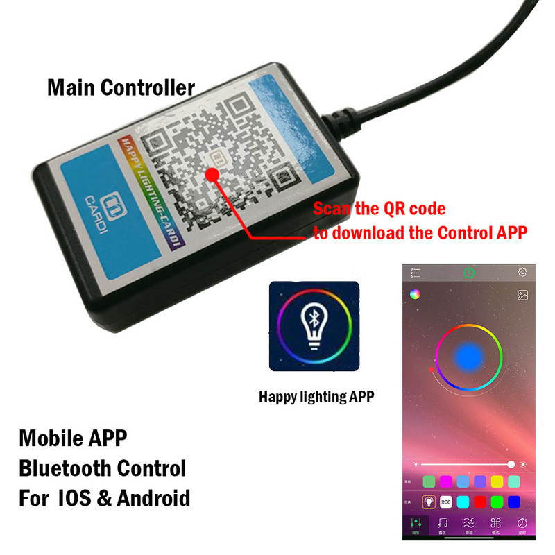 RGB Lumină ambientală interioară a mașinii Neon bandă de fibră optică Telecomandă APP Control prin Bluetooth Lumini de atmosferă fără fir fără fir