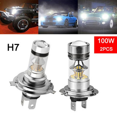 2 buc H7 LED Automobile Lampă de ceață Ansamblu 100 W Bec de conducere alb 12 V Super Bright Becuri pentru faruri pentru mașină