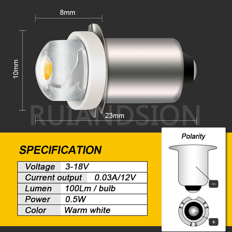1 tk 6000K/3000K LED-uuenduspirn D+C-taskulampidele P13.5S PR2 0.5W DC 3V-18V 5V-24V asenduspõleti lambid Kollane