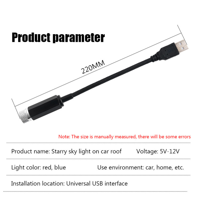 Automobilio salono atmosfera Dangaus LED mini USB neoninė lemputė, skirta auto dekorui Lubų lempa stogo žvaigždė Naktinė lemputė Aplinkos LED priedai Raudona