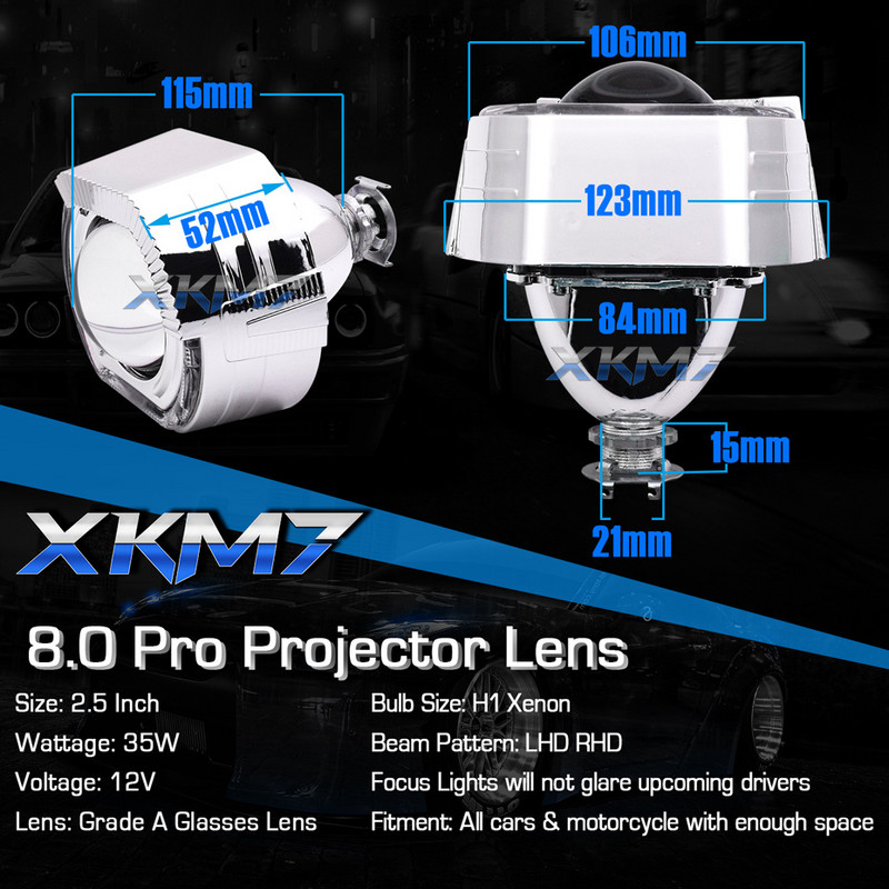 Lentile de proiector Bixenon pentru faruri Lentile Ochi de înger Retrofit 2.5 inch Mini 8.0 H1 HID Lampă LED H4 H7 Accesorii pentru lumini auto