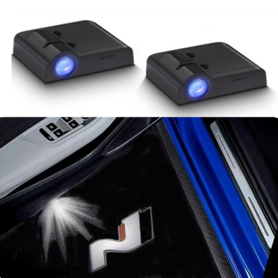 2 gab. Automašīnas durvju bezvadu pieklājības lampas sveiciena logotips Vieglie auto aksesuāri N logotips priekš Hyundai Veloster Kona Elantra i30 i20 Sonata