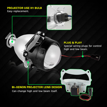 Προβολέας προβολέα αυτοκινήτου AILEO 2Pcs 2,5 ιντσών Universal Bi Xenon HID για GTl Silver Shrouds H4 H7 H8 H11 Motorcycle Headlight Projector
