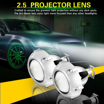 Προβολέας προβολέα αυτοκινήτου AILEO 2Pcs 2,5 ιντσών Universal Bi Xenon HID για GTl Silver Shrouds H4 H7 H8 H11 Motorcycle Headlight Projector