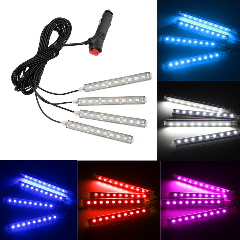 Lampă decorativă auto 9 LED 4 în 1 Lumini de atmosferă pentru interiorul mașinii cu brichetă Lumini bandă de 5050 picioare Accesorii auto