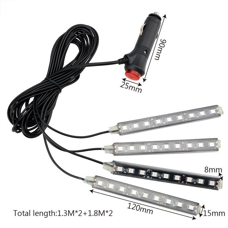 Lampă decorativă auto 9 LED 4 în 1 Lumini de atmosferă pentru interiorul mașinii cu brichetă Lumini bandă de 5050 picioare Accesorii auto