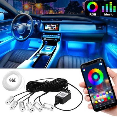 8M automašīnas salona neona RGB LED sloksnes gaisma 4/5/6 vienā Bluetooth lietotne tālvadības pults dekoratīvie lukturi atmosfēras paneļa lampa 12V