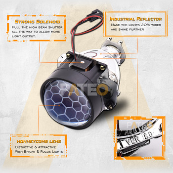 2,5-инчови лещи за фарове Bi-xenon HID проектор LED Devil Demon Eyes Honeycomb Blue Lens H4 H7 Car Light Аксесоари Рестайлинг
